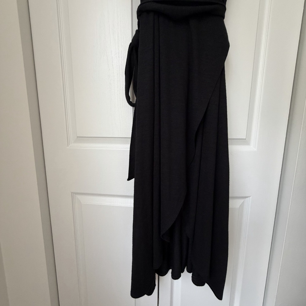 Gap Black Wrap Midi Dress Sleeveless Belted XL Tall Stretch Knit - Picture 4 of 10
